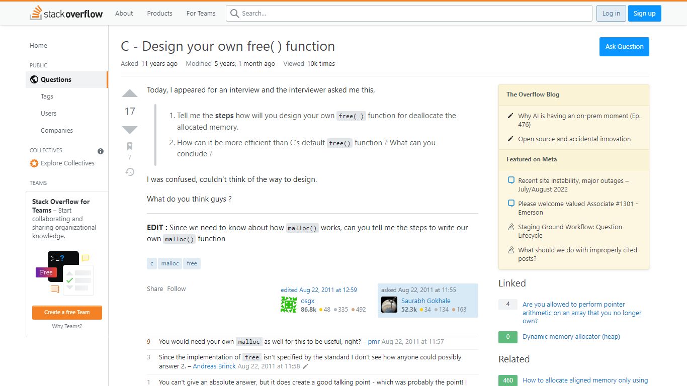 malloc - C - Design your own free( ) function - Stack Overflow